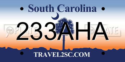 233AHA South Carolina License Plate