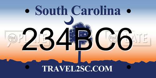 234BC6 South Carolina License Plate