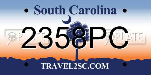 2358PC South Carolina License Plate