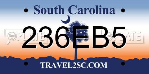 236EB5 South Carolina License Plate
