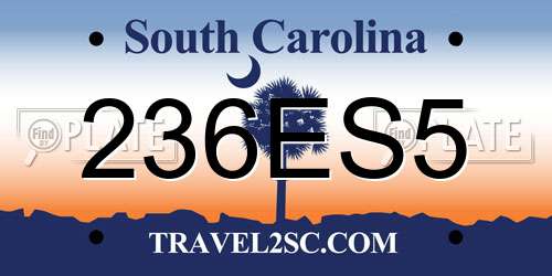 236ES5 South Carolina License Plate