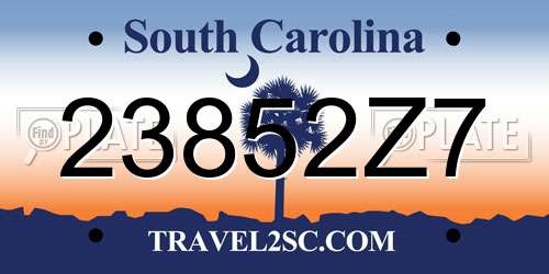23852Z7 South Carolina License Plate