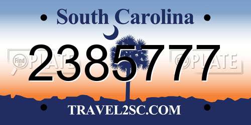 2385777 South Carolina License Plate