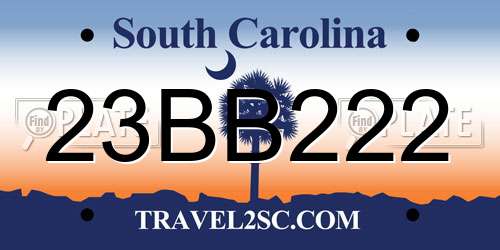 23BB222 South Carolina License Plate