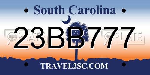 23BB777 South Carolina License Plate