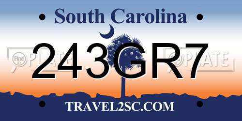 243GR7 South Carolina License Plate