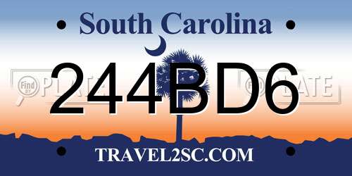 244BD6 South Carolina License Plate