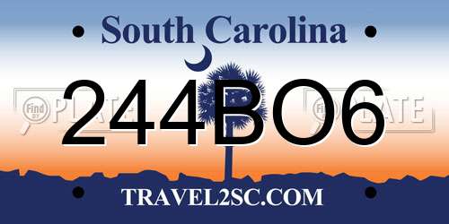 244BO6 South Carolina License Plate