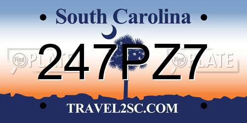 247PZ7 South Carolina License Plate