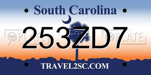 253ZD7 South Carolina License Plate