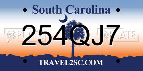 254QJ7 South Carolina License Plate
