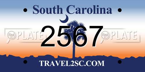 2567 South Carolina License Plate