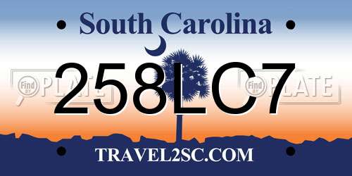 258LC7 South Carolina License Plate