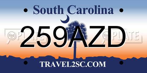 259AZD South Carolina License Plate