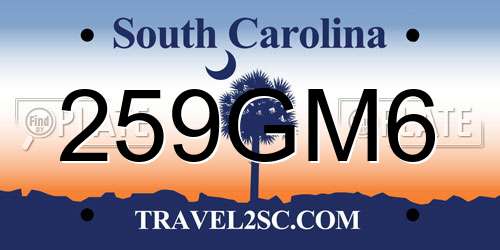 259GM6 South Carolina License Plate