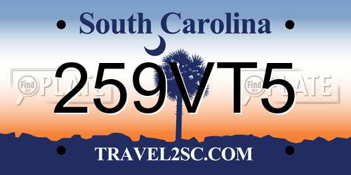259VT5 South Carolina License Plate