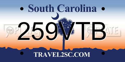 259VTB South Carolina License Plate