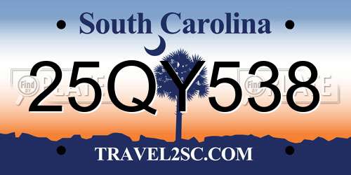 25QY538 South Carolina License Plate