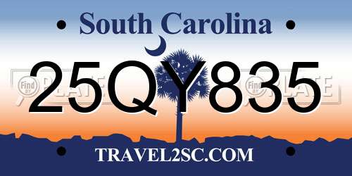 25QY835 South Carolina License Plate