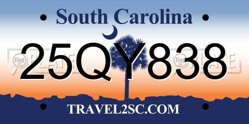 25QY838 South Carolina License Plate