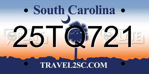 25TQ721 South Carolina License Plate