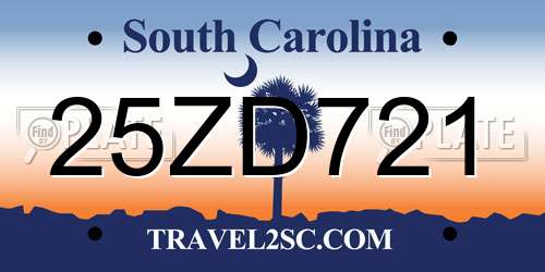 25ZD721 South Carolina License Plate