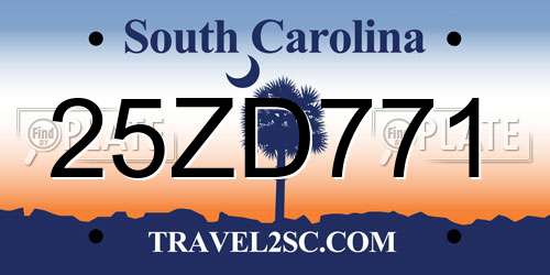 25ZD771 South Carolina License Plate