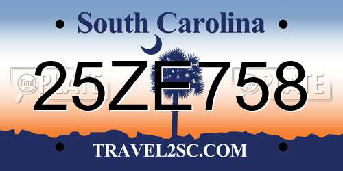 25ZE758 South Carolina License Plate