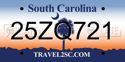 25ZQ721 South Carolina License Plate