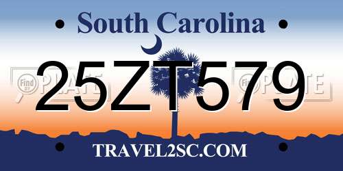 25ZT579 South Carolina License Plate