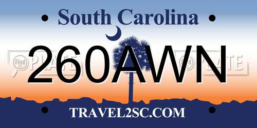 260AWN South Carolina License Plate