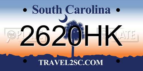 2620HK South Carolina License Plate