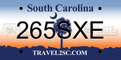 265SXE South Carolina License Plate