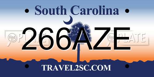 266AZE South Carolina License Plate