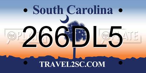 266DL5 South Carolina License Plate