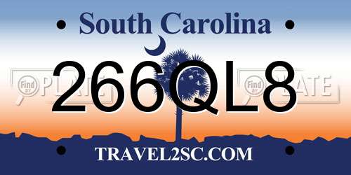 266QL8 South Carolina License Plate