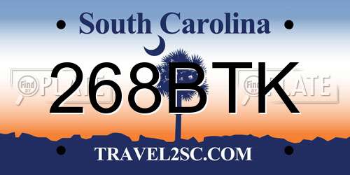 268BTK South Carolina License Plate