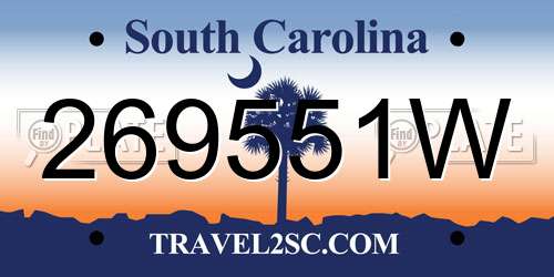 269551W South Carolina License Plate