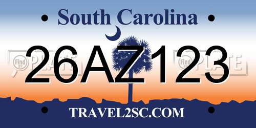 26AZ123 South Carolina License Plate
