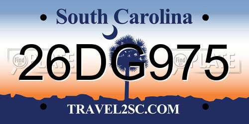 26DG975 South Carolina License Plate