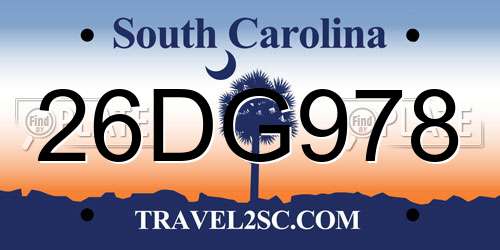 26DG978 South Carolina License Plate