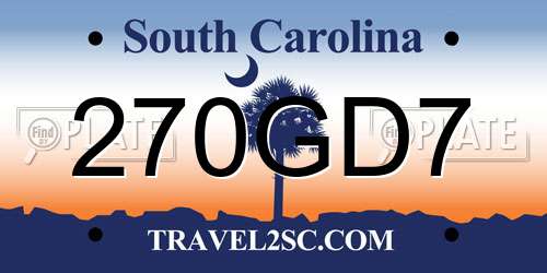 270GD7 South Carolina License Plate