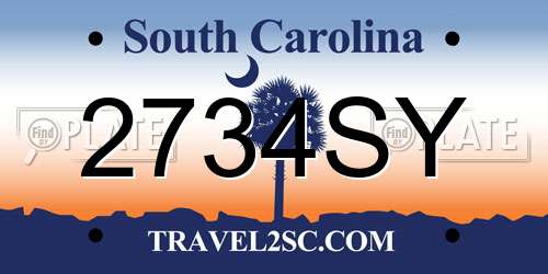 2734SY South Carolina License Plate