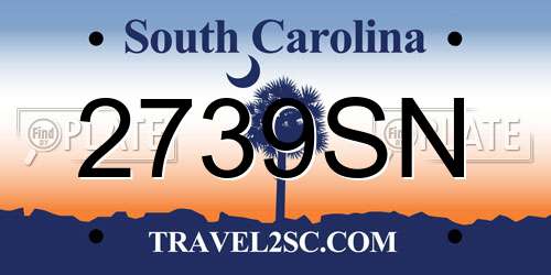 2739SN South Carolina License Plate