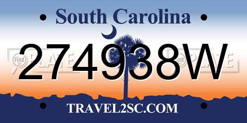 274938W South Carolina License Plate