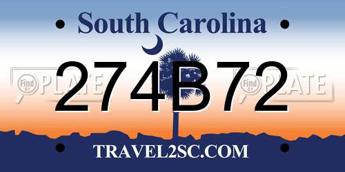 274B72 South Carolina License Plate