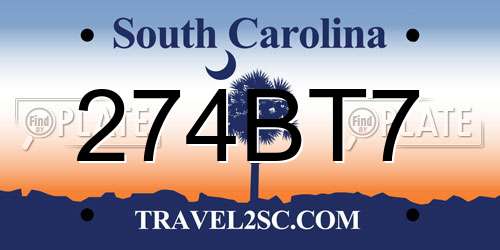 274BT7 South Carolina License Plate
