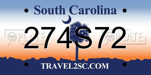 274S72 South Carolina License Plate