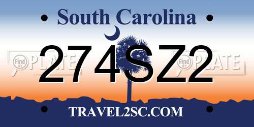 274SZ2 South Carolina License Plate