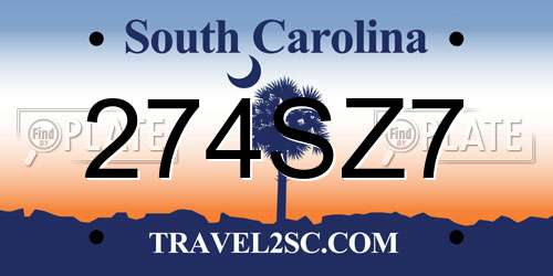 274SZ7 South Carolina License Plate